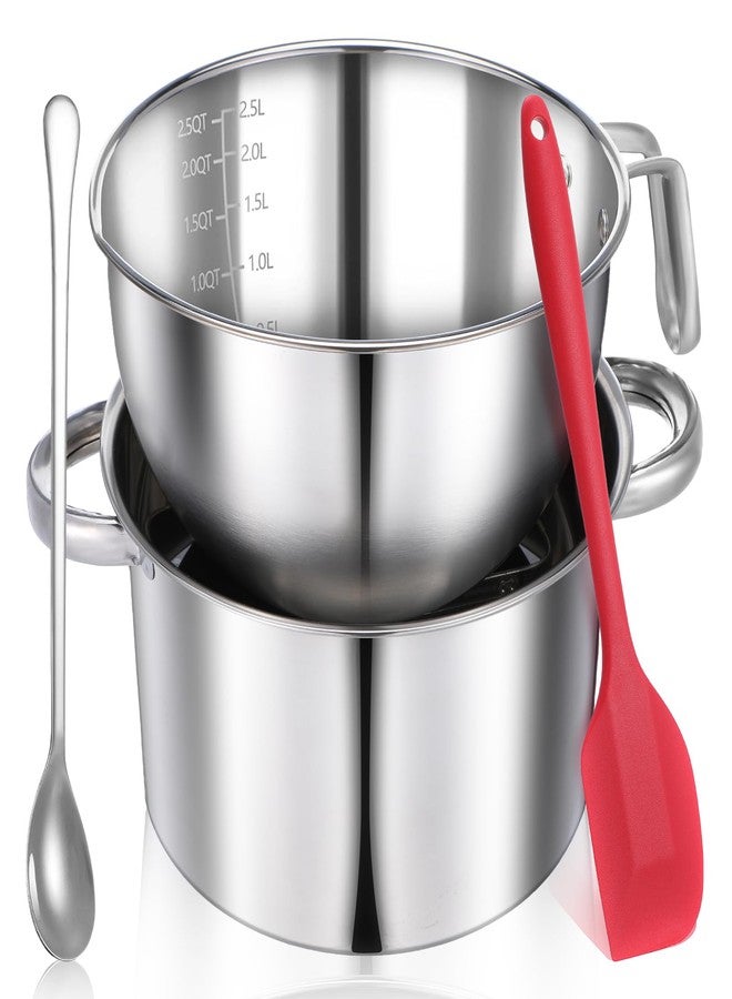 wutfuooo 304 Stainless Steel Double Boiler Set - 2.6QT Melting Bowl with Scale and Handle - 4.2QT Dual-Handle Pot - Stackable Water Bath Melting Pot Set for Butter, Chocolate, Wax, Sugar, Candle - Image 1